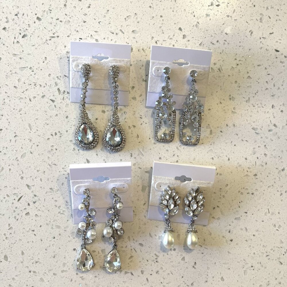 Four Sets of NEW Crystal and Pearl Fashion Dangle Earrings
